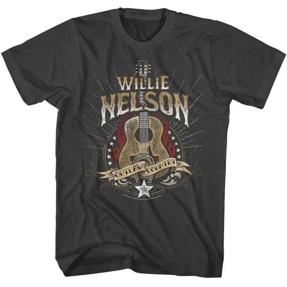 Willie Nelson Outlaw Guitar Smoke T-Shirt - Picture 1 of 4
